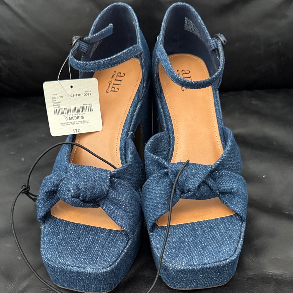 Blue Denim Ana platform open toe shoes size 9